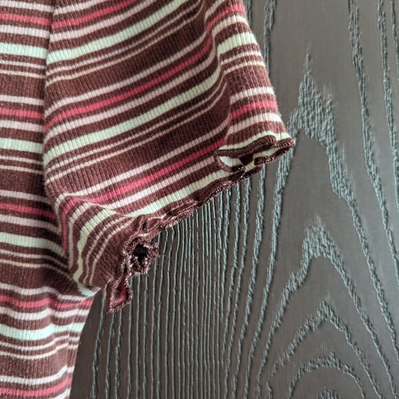Cute Girly Striped T-Shirt Scalloped Ridged Sleeve - Picture 5 of 5